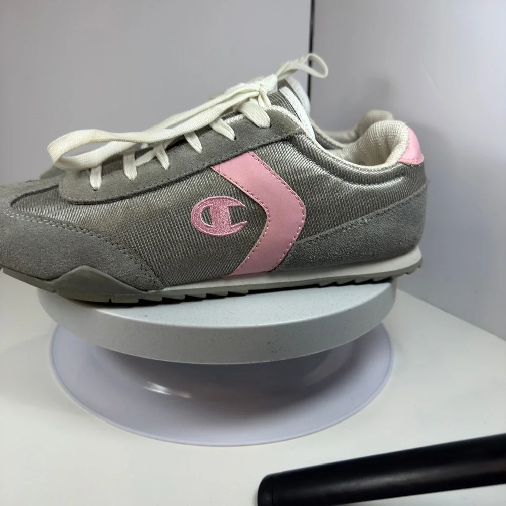 Champion Retro Women's Sneakers Gray Pink Suede Mesh‎ Lace-Up Shoes 9.5